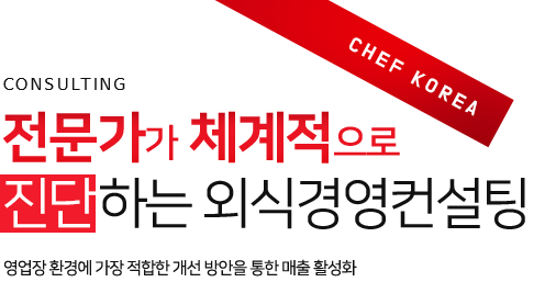 CHEF KOREA Consultinf 전문가가 체계적으로 진단하는 외식경영컨설팅 영업장 환경에 가장 적합한 개선 방안을 통한 매출 활성화